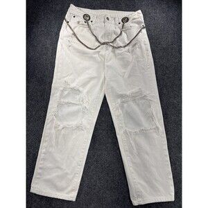 CARMAR Womens White Wide Leg Cargo Jeans Chain Utility Ripped 29 Y2K Streetwear